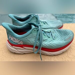Hoka One One Clifton 8 Wide Aquarella Blue Running Shoe Women Size 9D VGC Clean